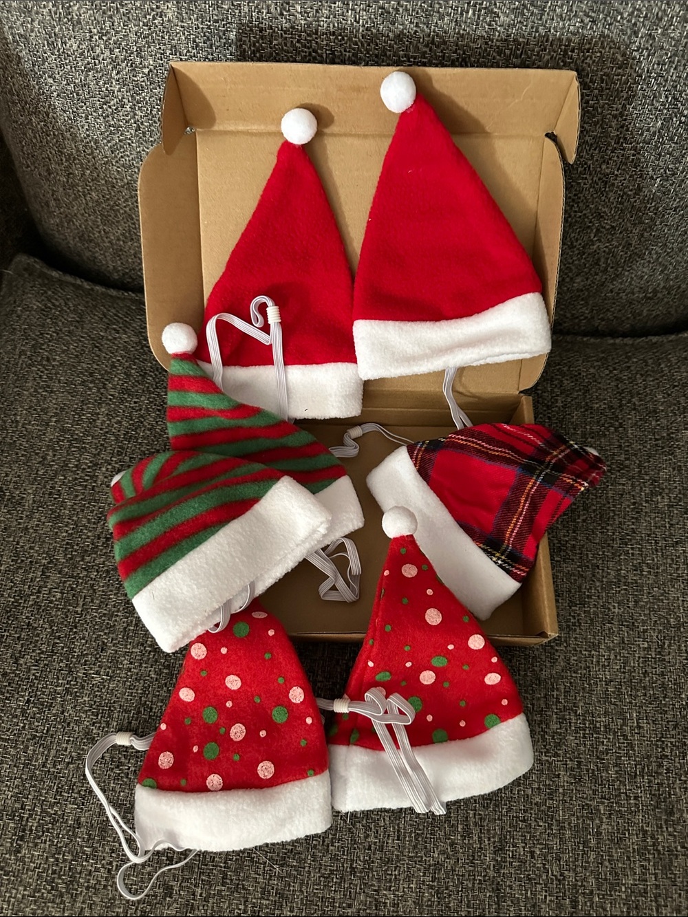 New! Pet Christmas Santa Hats - Red and Patterned Holiday Hat Set of 7